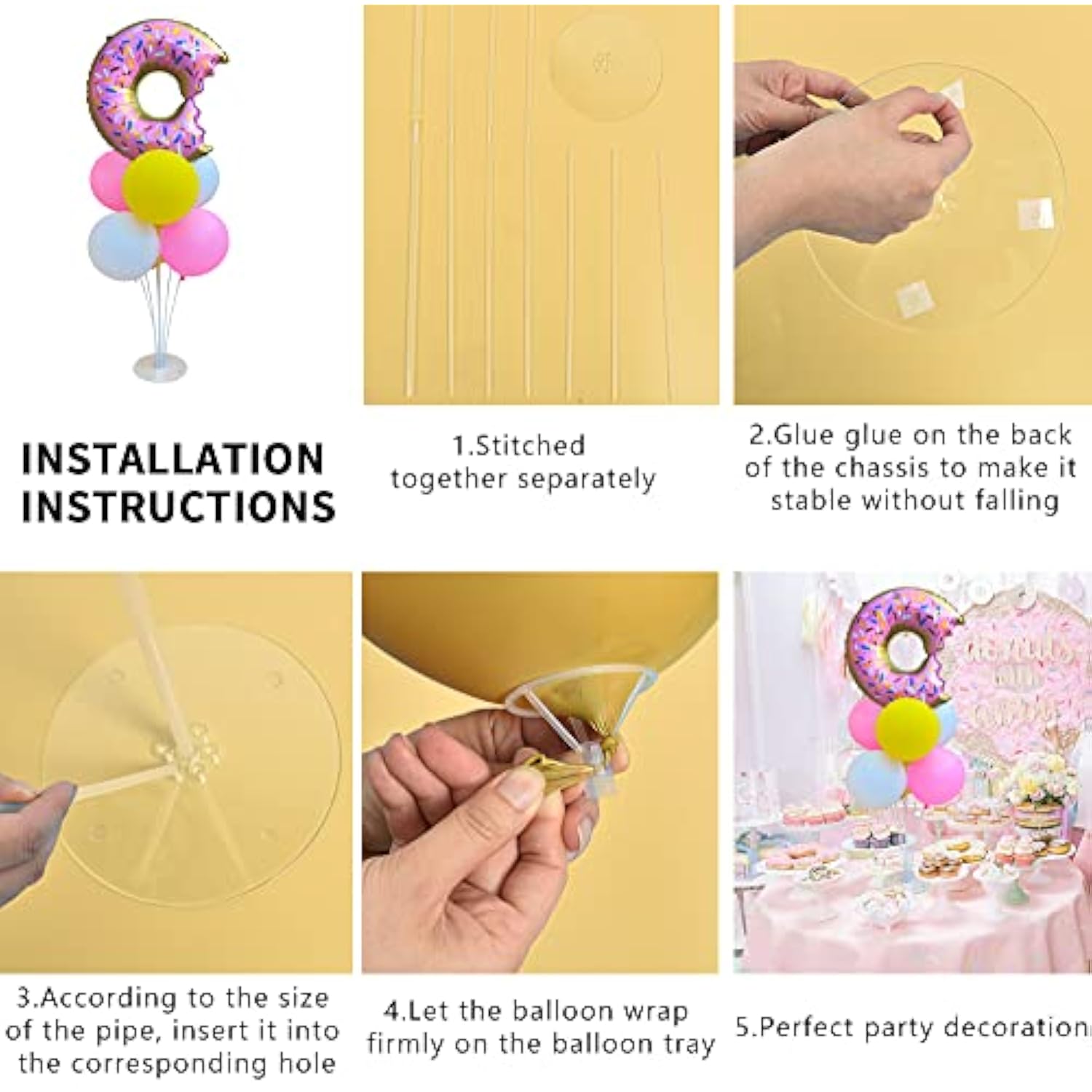 Donut Balloon Centerpiece Kit – 2 Stands with Foil & Pastel Balloons for Party Decor