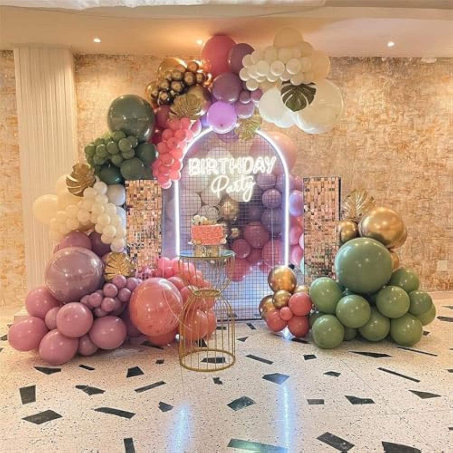 Sage Green And Dusty Pink Balloons, Retro Pink And Green White Gold Confetti Baby In Bloom Balloons For Girls Women Fairy Floral Wildflower Birthday Woodland Baby Shower Garden Tea Party Decorations