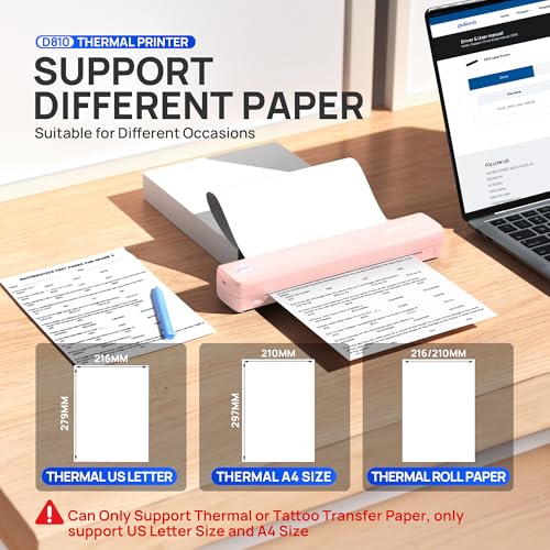 Portable Printer Wireless For Travel, D810 Bluetooth Thermal Printer Support For 8.5"X11" Us Letter, Inkless Compatible With Ios, Android, Laptop For Office, Car And Home With Carry Case, Black