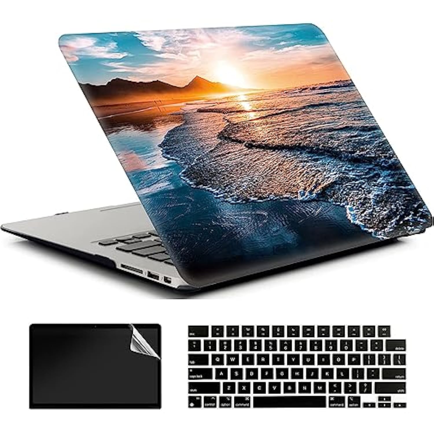 Compatible With Macbook Air 15 Inch Case 2023 M2 A2941, Plastic Hard Shell Case & Keyboard Cover & Screen Protector - Beach Sunset