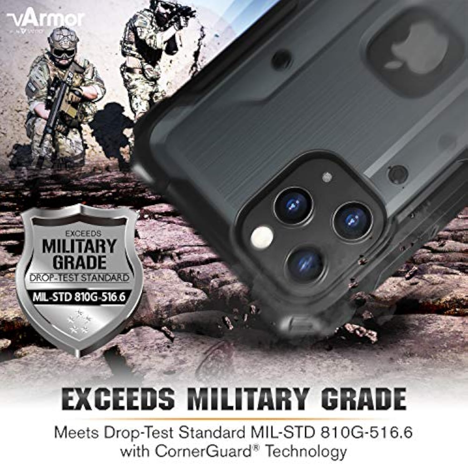 VENA vArmor Rugged Case Compatible with Apple iPhone 12 Pro Max (6.7"-inch), (Military Grade Drop Protection) Heavy Duty Holster Belt Clip Cover with Kickstand - Space Gray