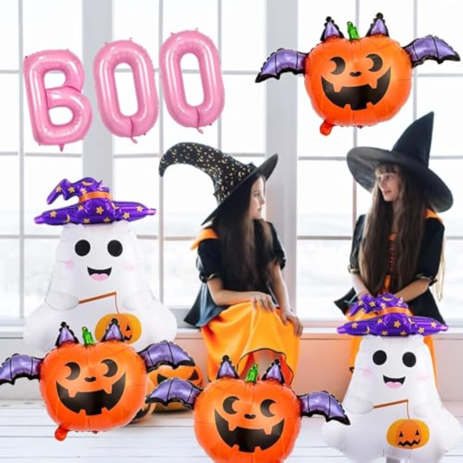 Pink BOO Ghost Pumpkin Foil Balloons Halloween Party Decorations (Purple Theme)