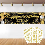 Personalized Birthday Banner, Custom Name & Age Stickers for Indoor/Outdoor Parties (Black & Gold)