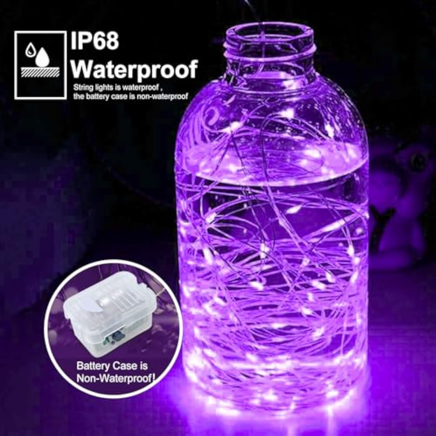 8 Pack Purple Battery Operated String Lights - 7Ft Waterproof Fairy Lights With 20 Leds For Home, Mason Jar, Party, Wedd