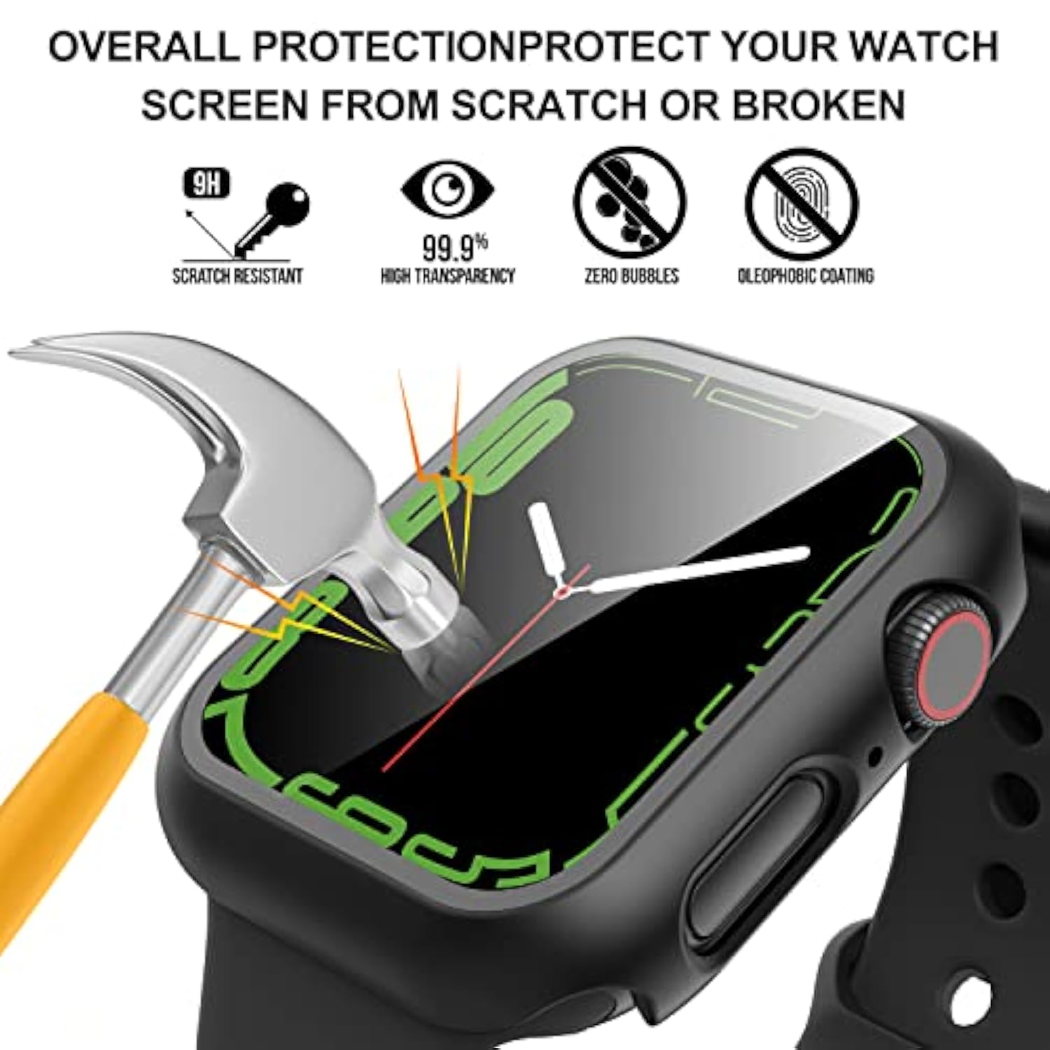 2-Pack For Apple Watch Series 8/7/6/5/4/Series Se/Se 2 40Mm All-Around Screen Protector Case, Tempered Glass Screen Protector Case Ultra-Thin For Iwatch 40Mm Protection Cover - Black