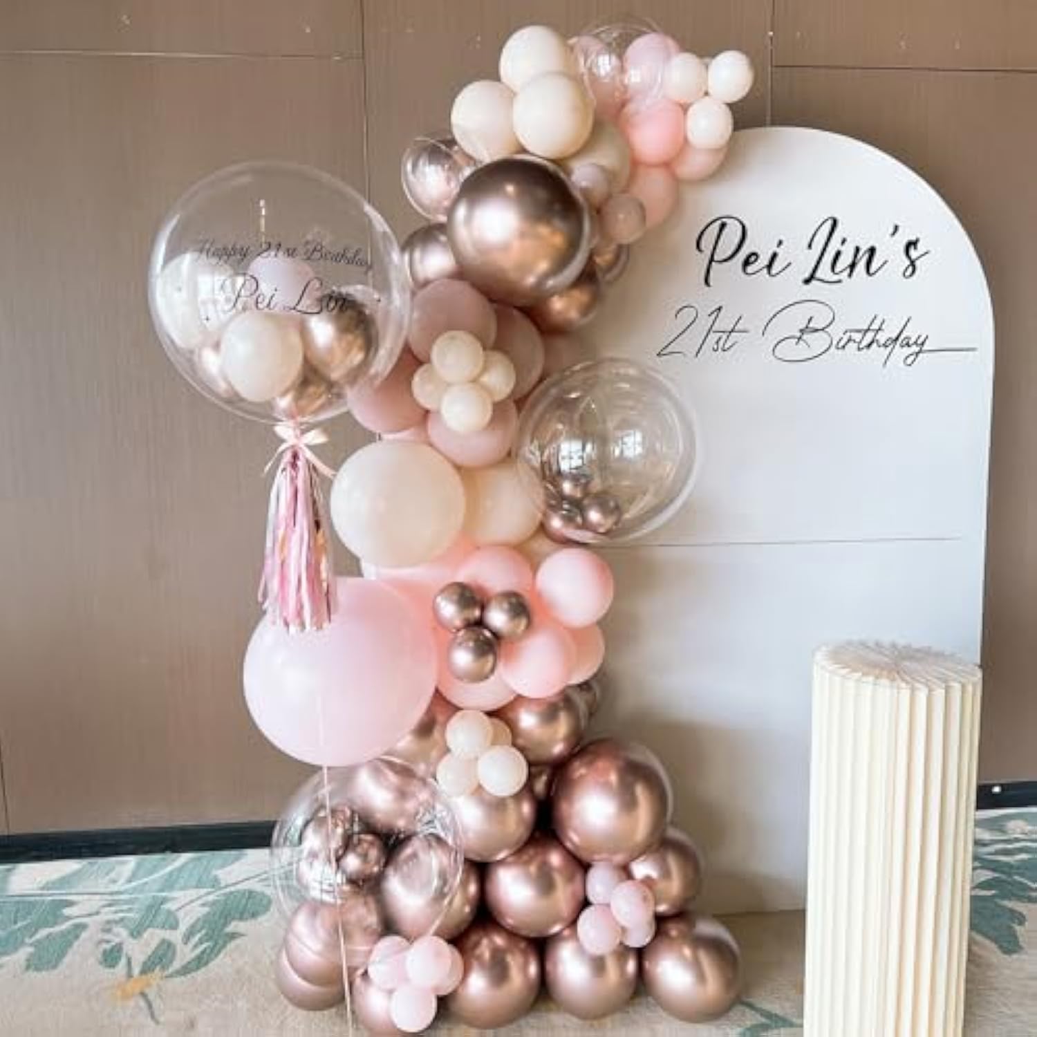 Dusty Pink Beige Balloon, 55 Packs 12 Inch Double Stuffed Retro Baby Pink And Metallic Rose Gold Balloons For Bridal Baby Shower Women Girls Birthday Wedding Party Decorations