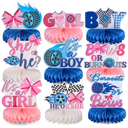 Burnouts or Bows Table Centerpieces for Gender Reveal Party Decorations