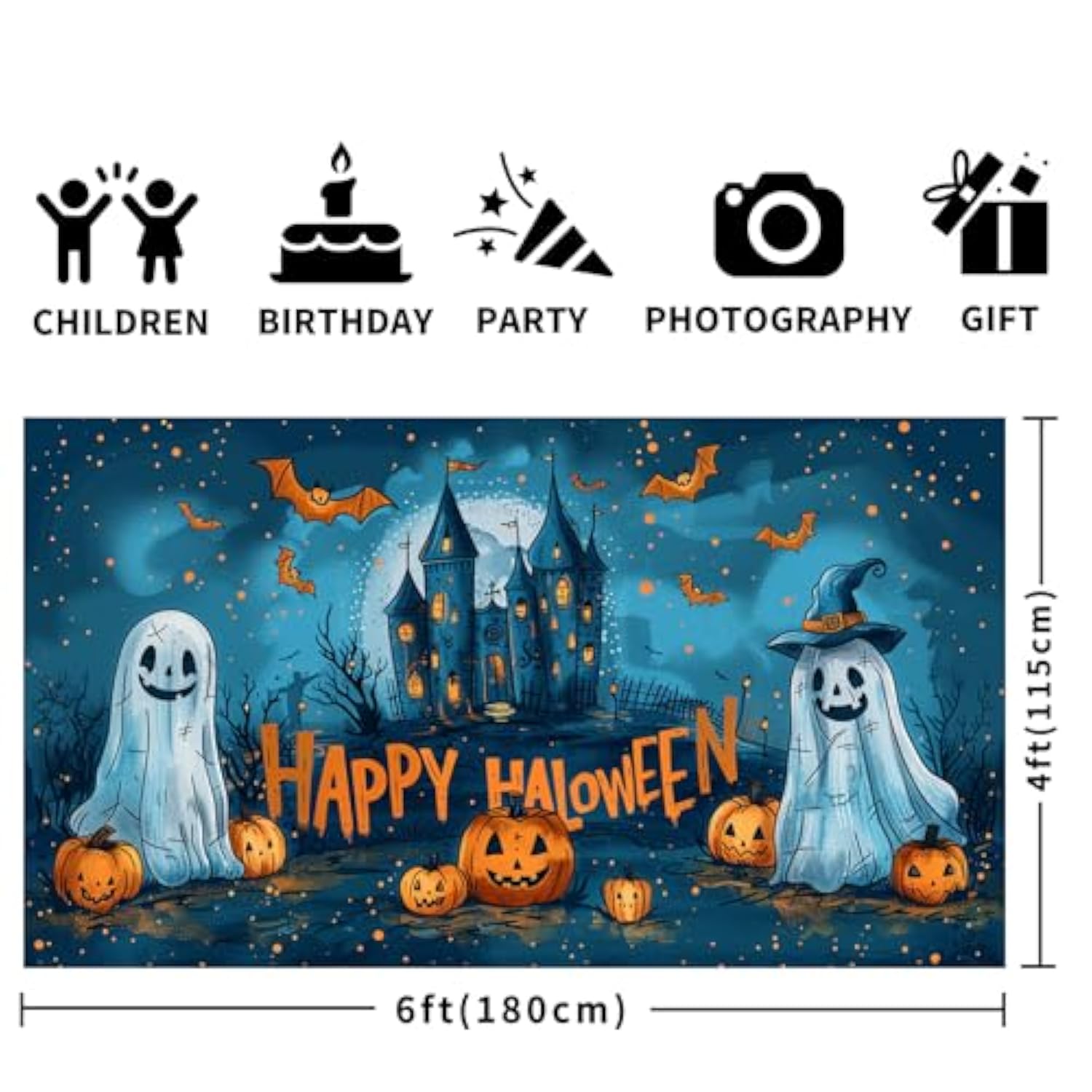 4x6ft Halloween Backdrop for Kids Ghost Party Banner Spooky Indoor Decor