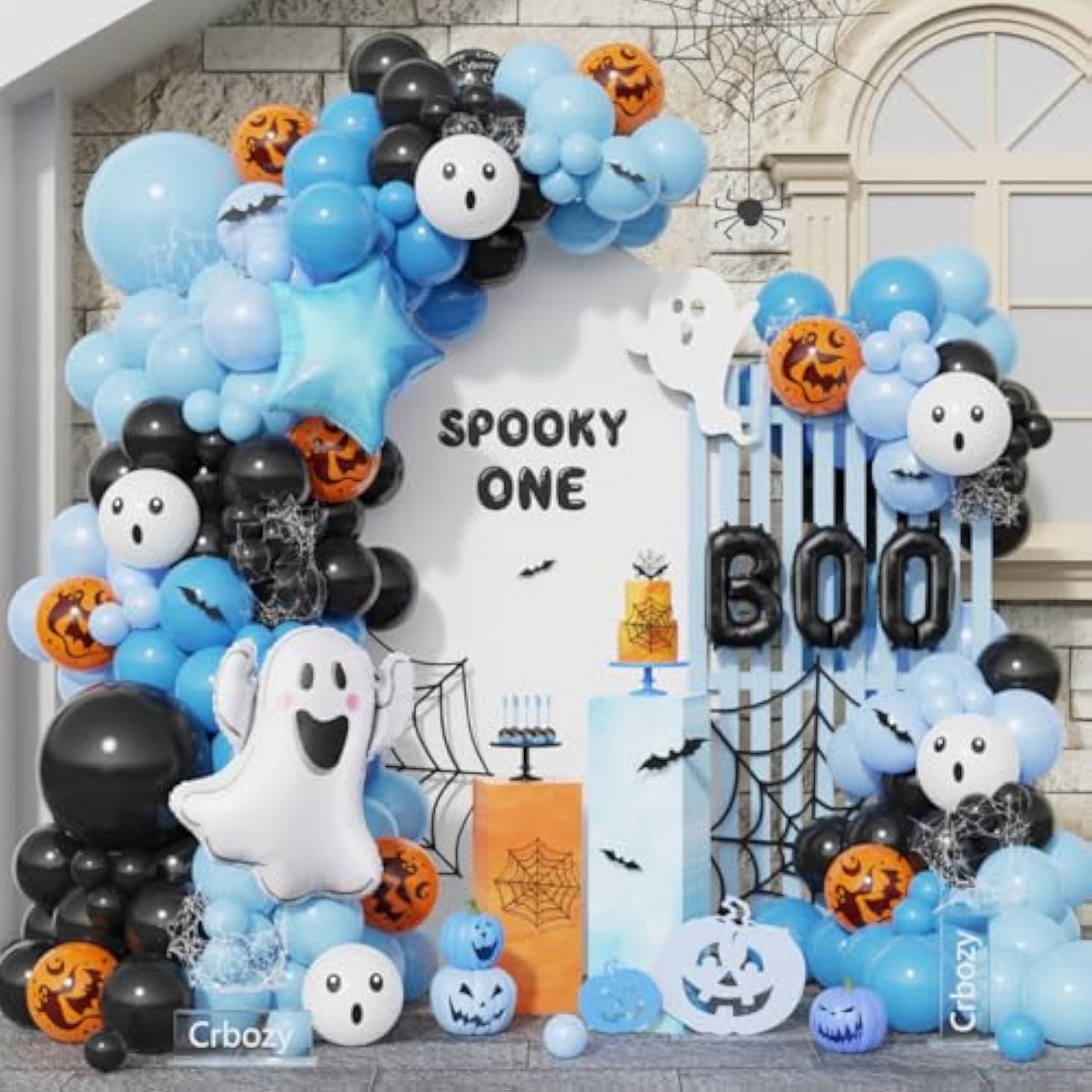 152Pcs Halloween Balloon Garland Arch Kit with Boo Ghost Foil Balloons Decor