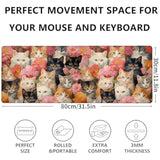 Cute Cat Gaming Mouse Pad 31.5 X 11.8 Inch,Kitten Flower Large Extended Desk Mat With Non-Slip Rubber Base,Floral Big Mousepad For Laptop Computer Pc,For Office Gamer Home Decor,Deskmat Gifts