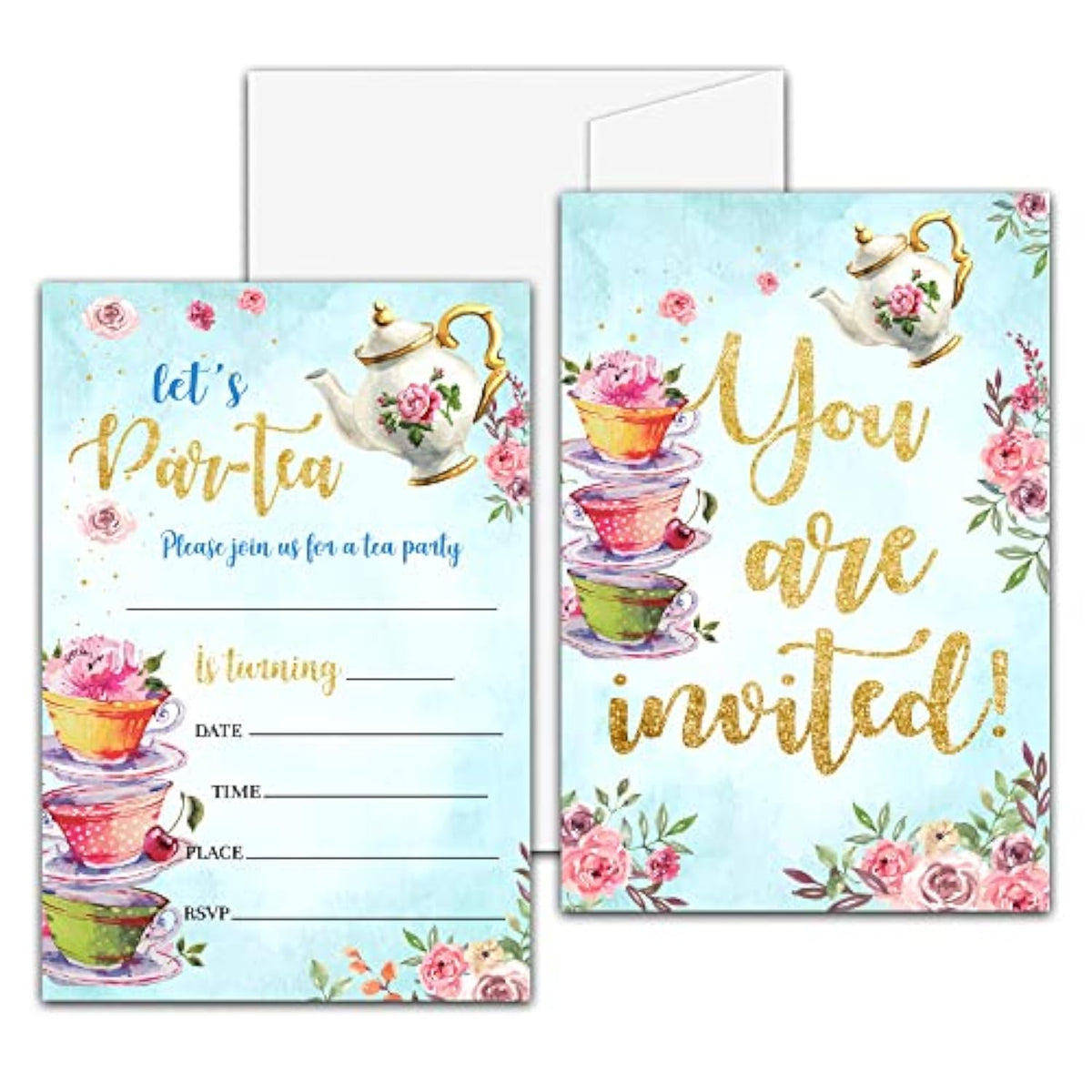 Floral Tea Party Birthday Invitation, Let'S Par-Tea Garden Tea Cup Time Fill-In Invites For Teens Boys & Girls, 20 Invitations With Envelopes(4" X 6")?Kids Party Favors Decorations And Supplies-17