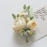 2 Pieces Of Corsage And Boutonniere Set, Groom Groomsmen Bride Bridesmaids Wedding Artificial Flowers Accessories Prom Party Suit Decorations-Yellow (W1-22)