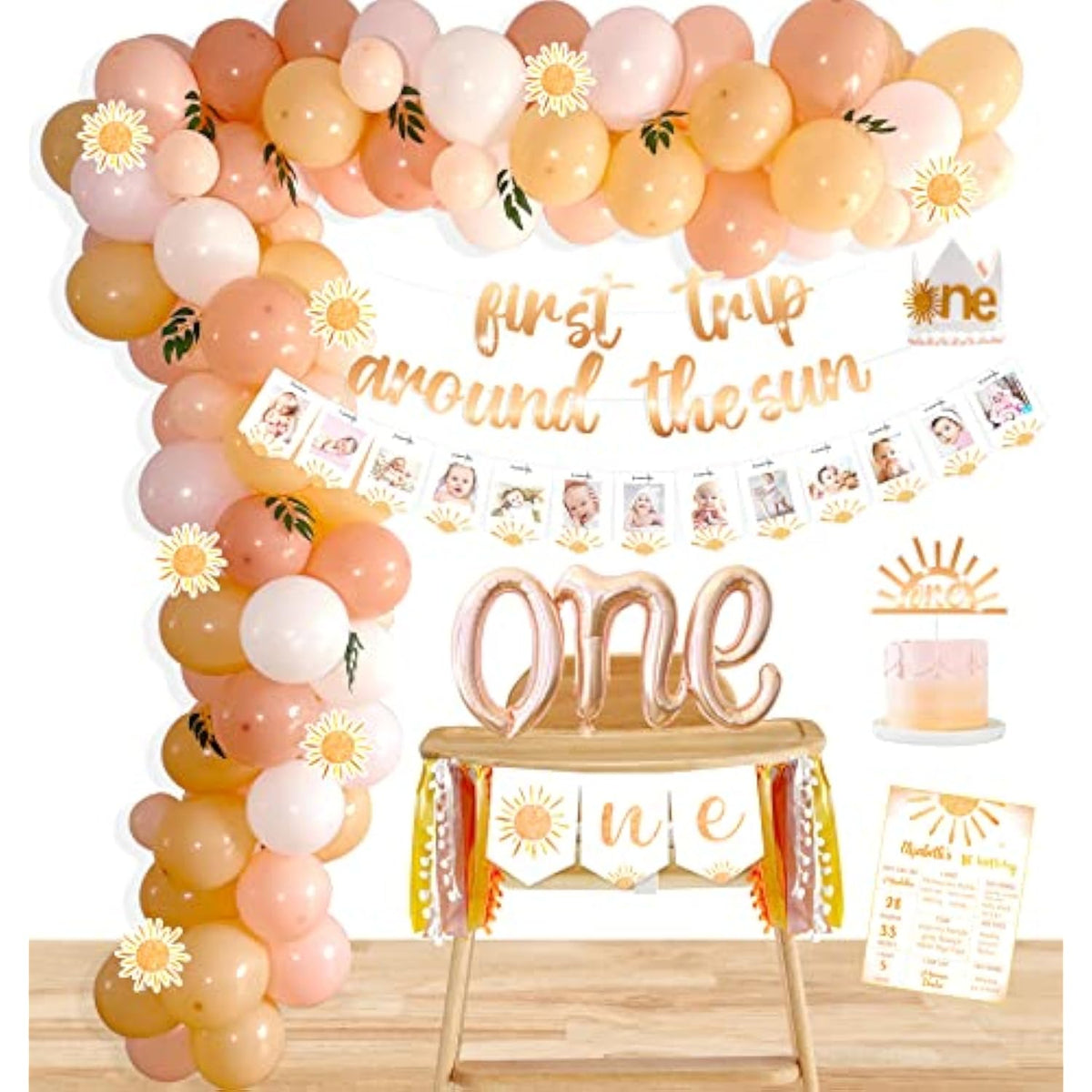 First Trip Around The Sun Birthday Decorations, Boho Sun 1St Birthday Decoration, You Are My Sunshine Party Supplies, Muted Sun Dessert Table Backdrop For 1St Birthday Girl, Sun Theme 1St Birthday Party Supplies