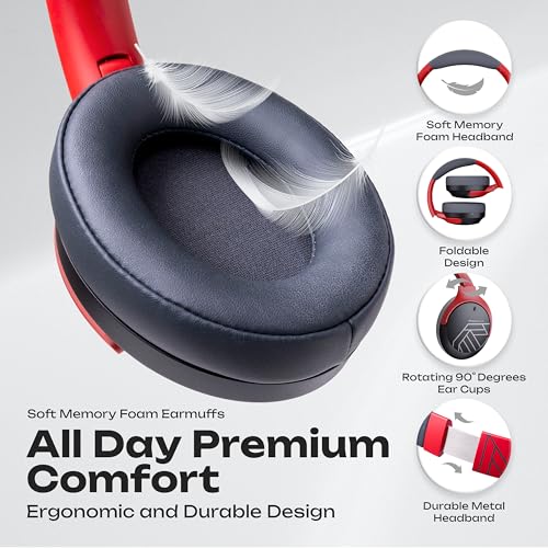 Bluetooth Headphones Over Ear, 60H Playtime, 4 EQ Modes Wireless Headphones with Microphone, Hi-Fi Stereo Deep Bass Foldable Headphone, Soft Foam Ear