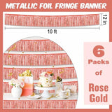 6 Pack 10 Ft Rose Gold Foil Fringe Garland Metallic Streamers Tinsel Banner Wall Hanging Garland Backdrop For Parade Floats, Halloween, Christmas, Thanksgiving, New Year Party Decorations