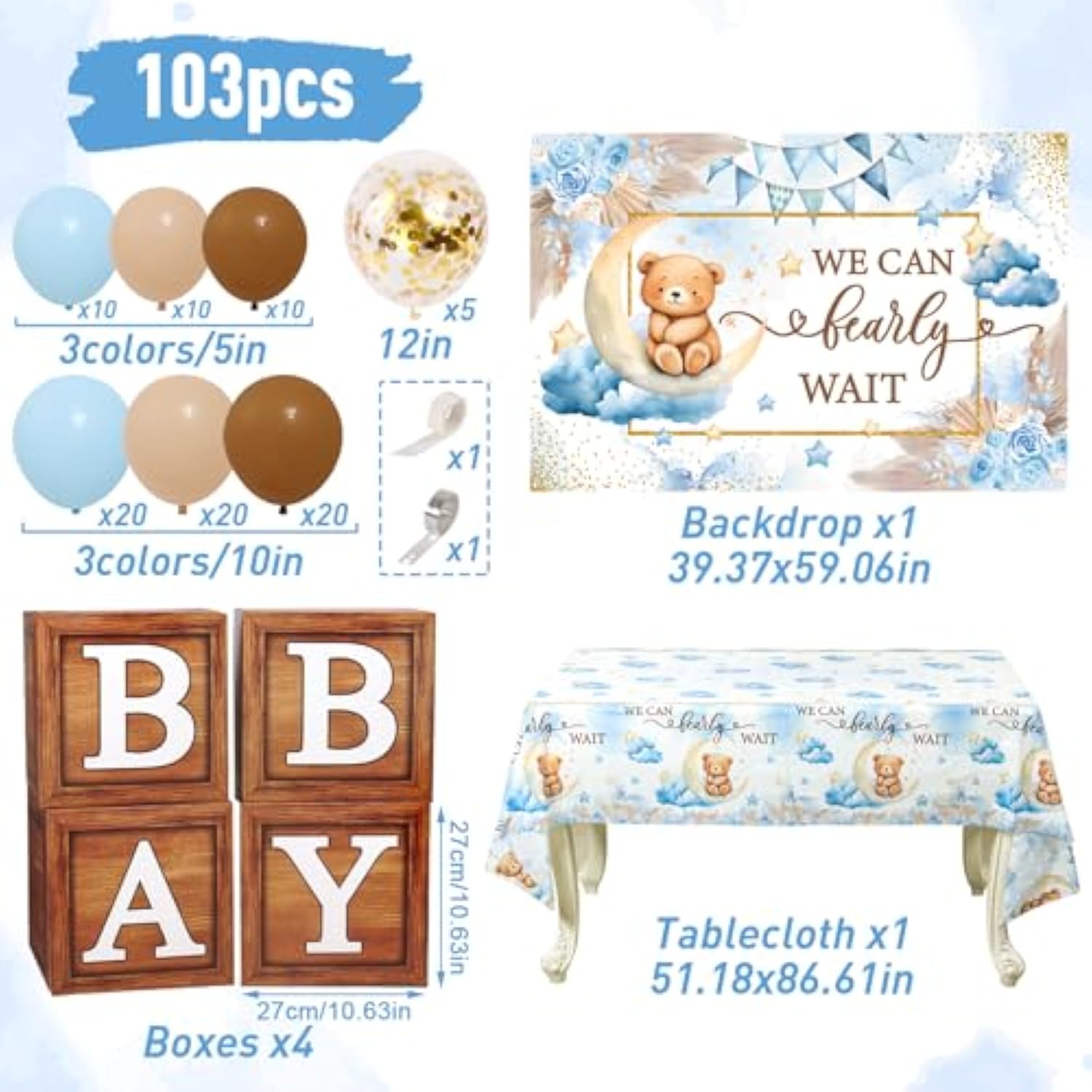 103pcs We Can Bearly Wait Decor Set with Balloons, Boxes, Backdrop & More