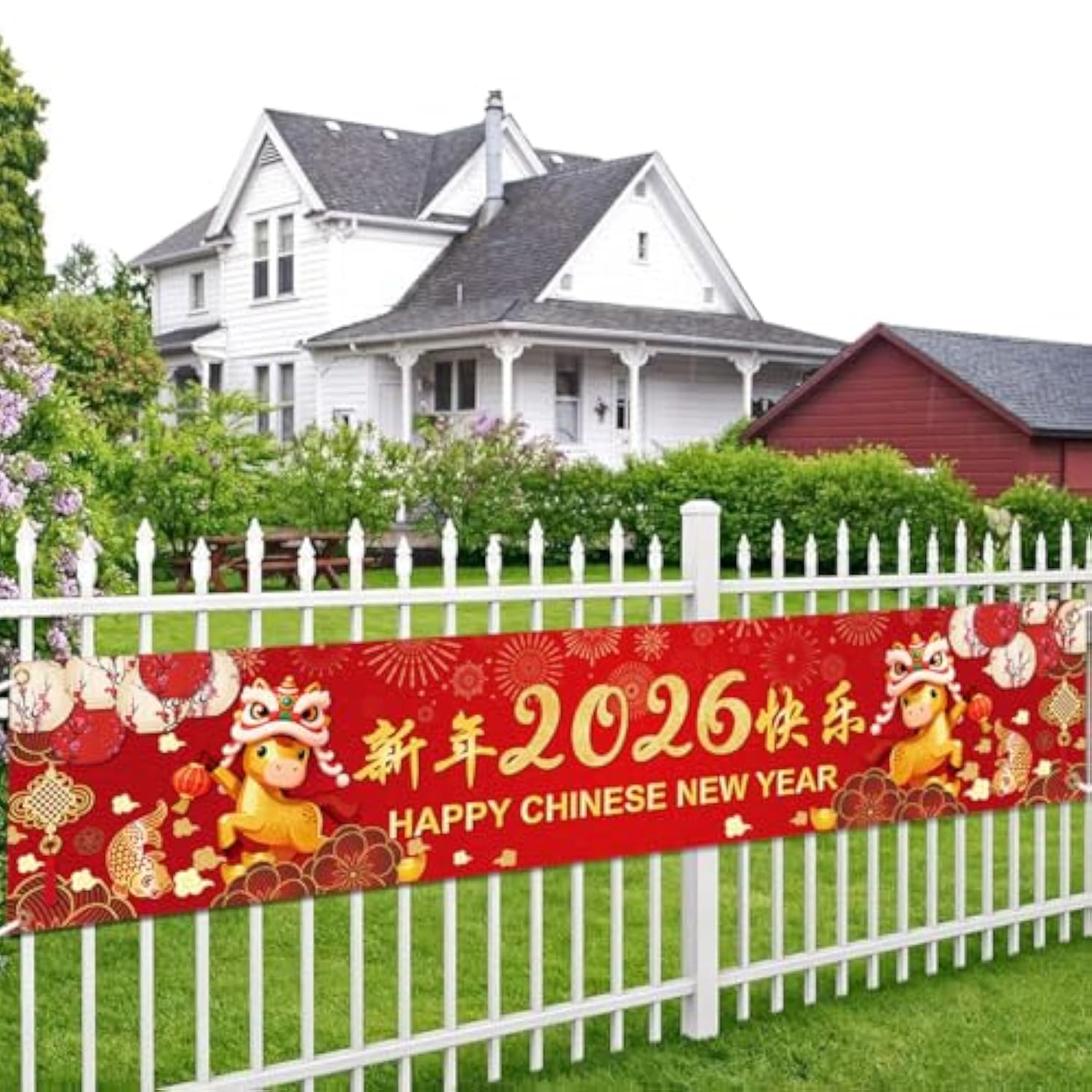 Happy Chinese New Year 2026 Red Backdrop Banner for Party and Photo Decor