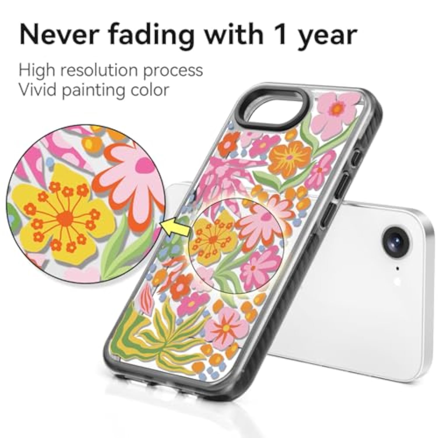 Compatible For 16E Case Cute - Durable Shockproof 6.6 Ft Drop Impact Phone Case - Black Funny Passion Flower Design For 16 Se 4 6.1"