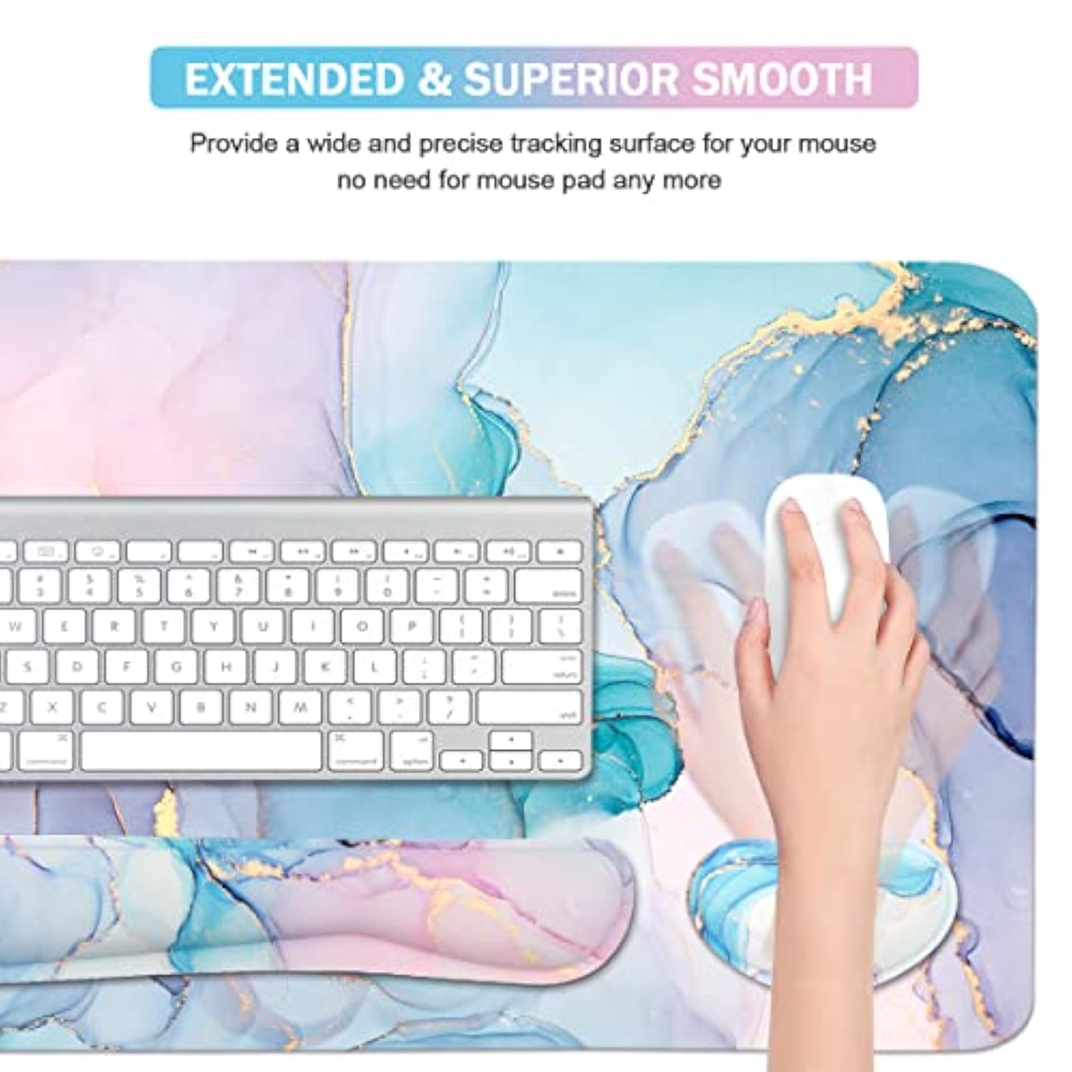 Ergonomic Large Mouse Pad And Keyboard Wrist Rest, Desk Pad For Keyboard And Mouse, 4-In-1 Large Gaming Mouse Pad With Wrist Support - Blue Marble