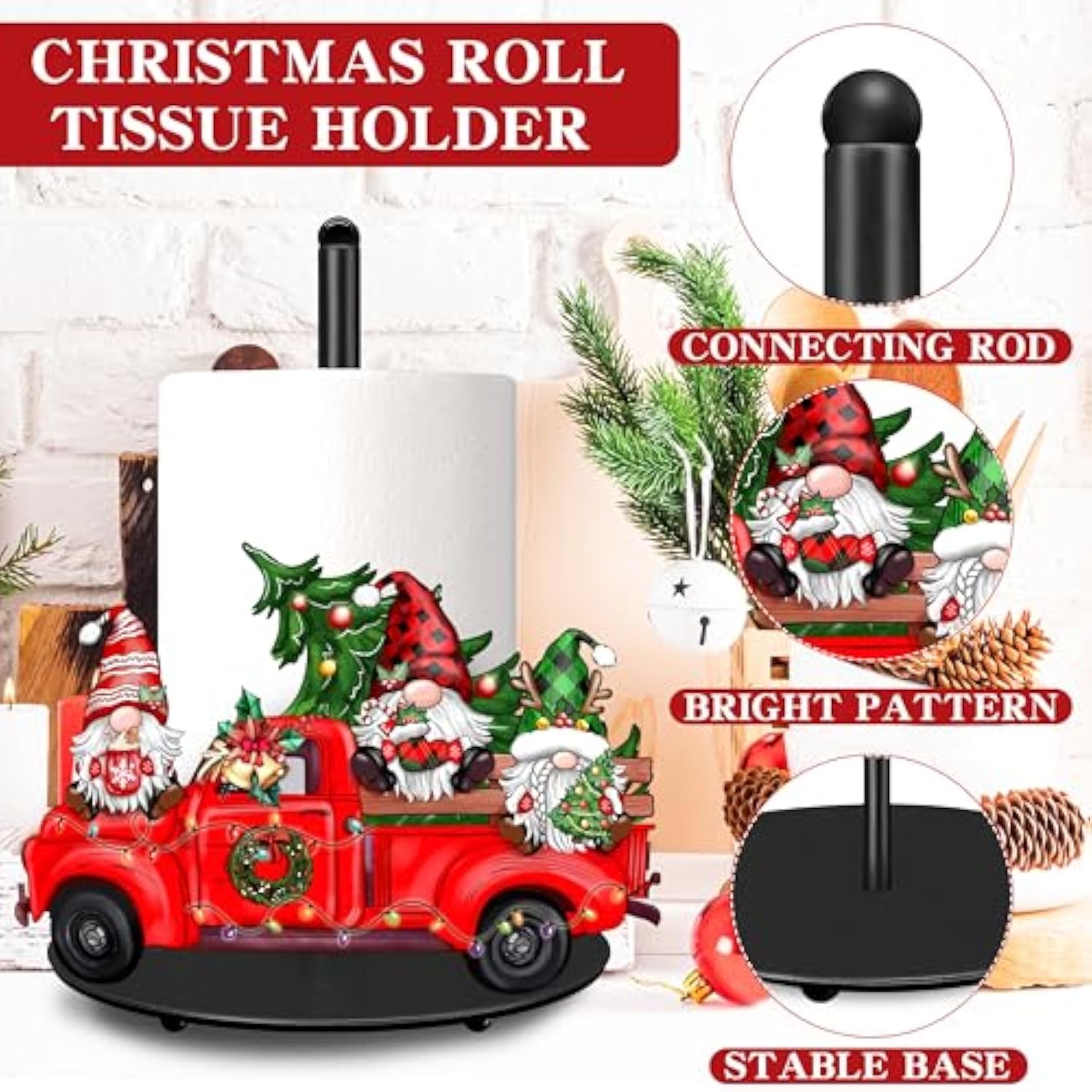 Christmas Paper Towel Holder Large Christmas Gnome Truck Kitchen Decor Accessories Metal Paper Towel Holder Stand Xmas Farmhouse Rustic Indoor Home Bathroom Kitchen Living Room Decor For Countertops