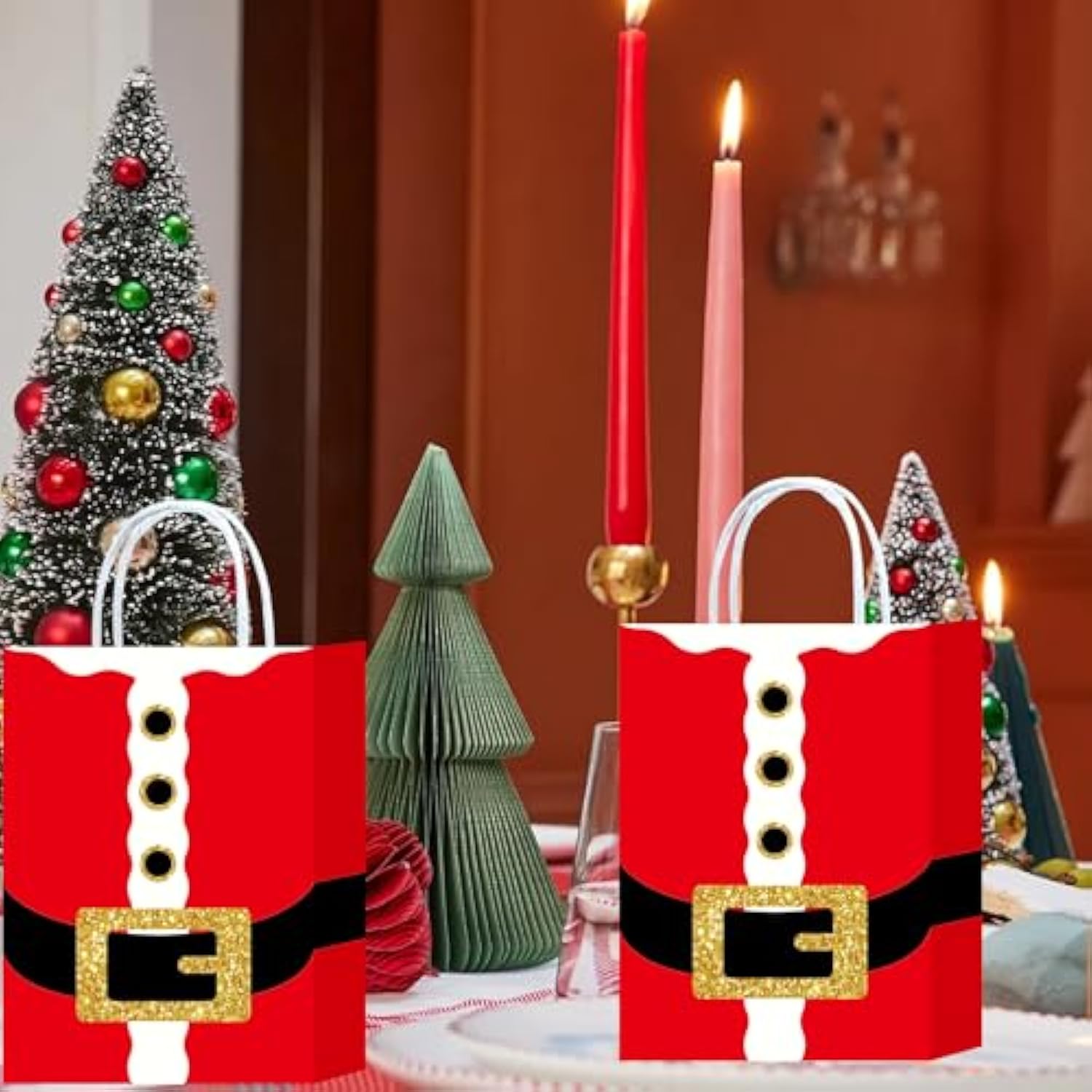 12Pcs Christmas Gift Bags With Handles Xmas Party Favors Bags Small Christmas Goodie Bag Holiday Paper Bag Gift Wrapping