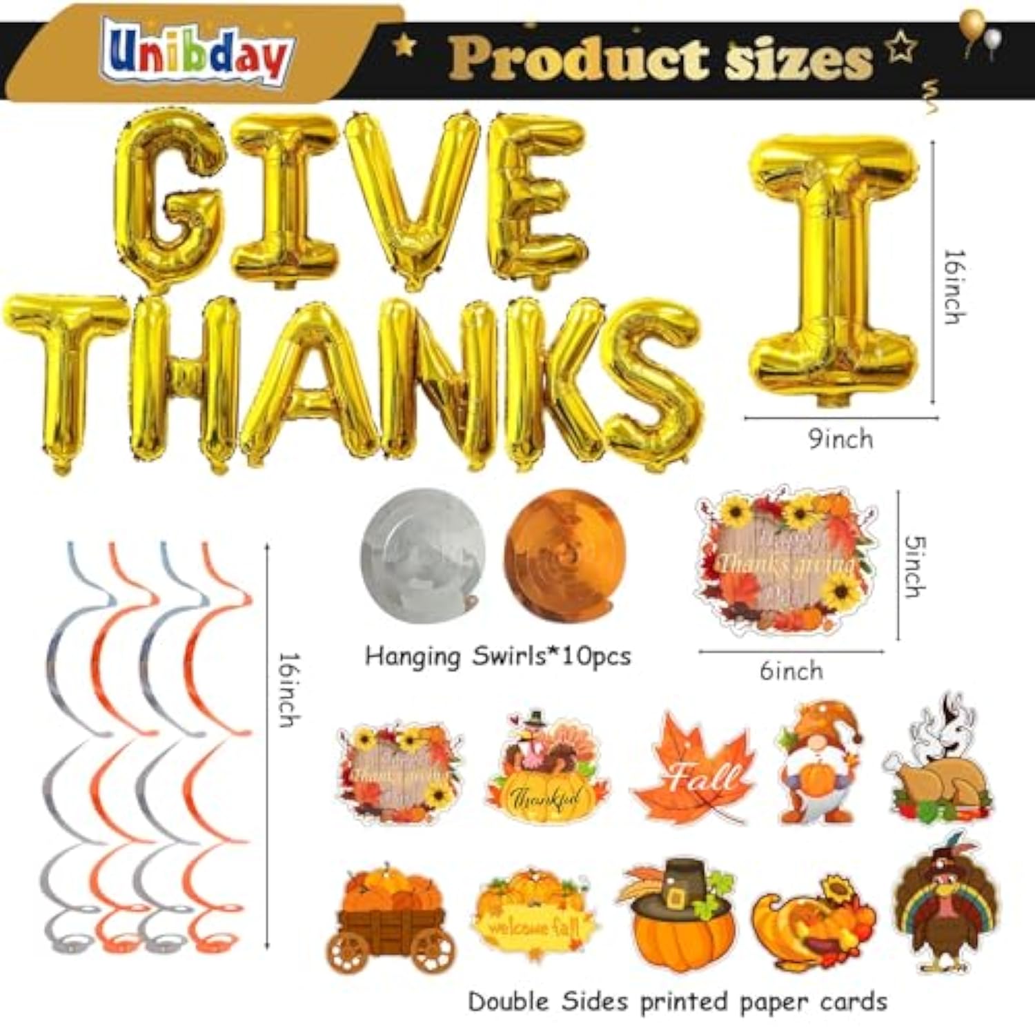 30 Pcs Give Thanks Balloons Banner Gold Foil Fall Friendsgiving Thanksgiving Party Decor
