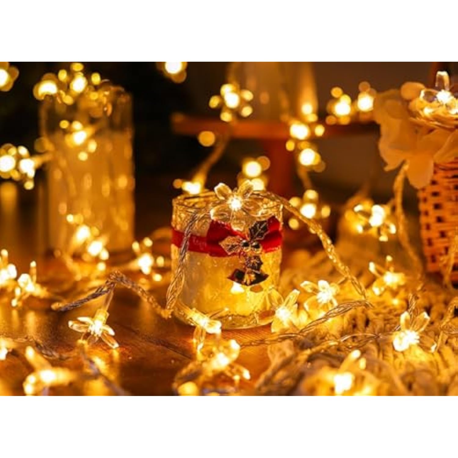 Flower String Lights Plug In, 16Ft 50 Led Cherry Blossom Fairy String Lights Warm White For Party Birthday Wedding Chris