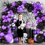 Purple And Black Birthday Party Decorations Supplies For Girls Kids With Balloon Garland Arch Kit Birthday Backdrop Spider Web Tablecloth Star Balloon Halloween Black Purple Party Decorations