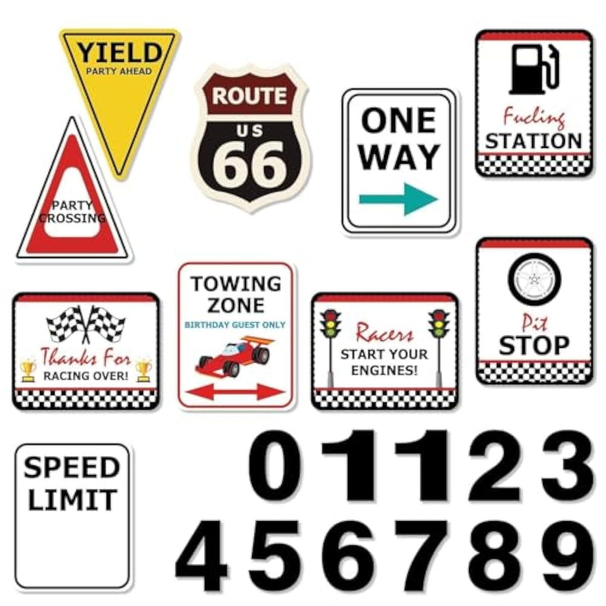 Checkered Racing Party Decorations - 10Pcs Funny Race Car Signs For Bo