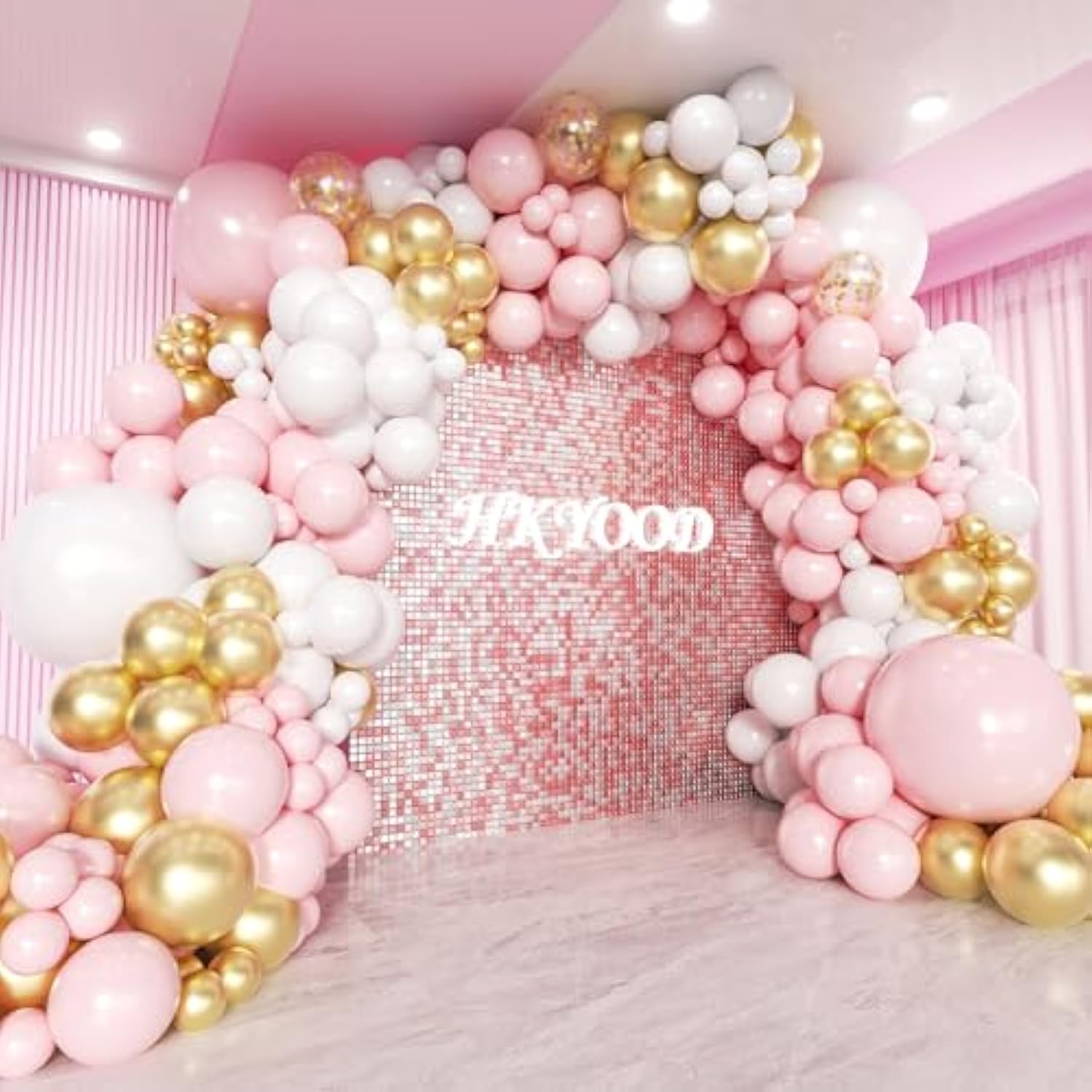 Pink And White Gold Balloon Garland Arch Kit - 144Pcs Girl Birthday Decorations Pink White Metallic Gold Balloons Different Size For Wedding Baby Bridal Shower Engagement Party Decorations