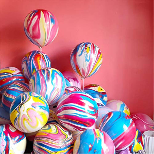 Rainbow Tie Dye Balloons 100Pcs 12 Inch Agate Marble Latex Swirl Balloons For Tie Dye Birthday Party Supplies,Candyland,Bachelorette,Fun Hippie Party Decorations(Color Clouds)
