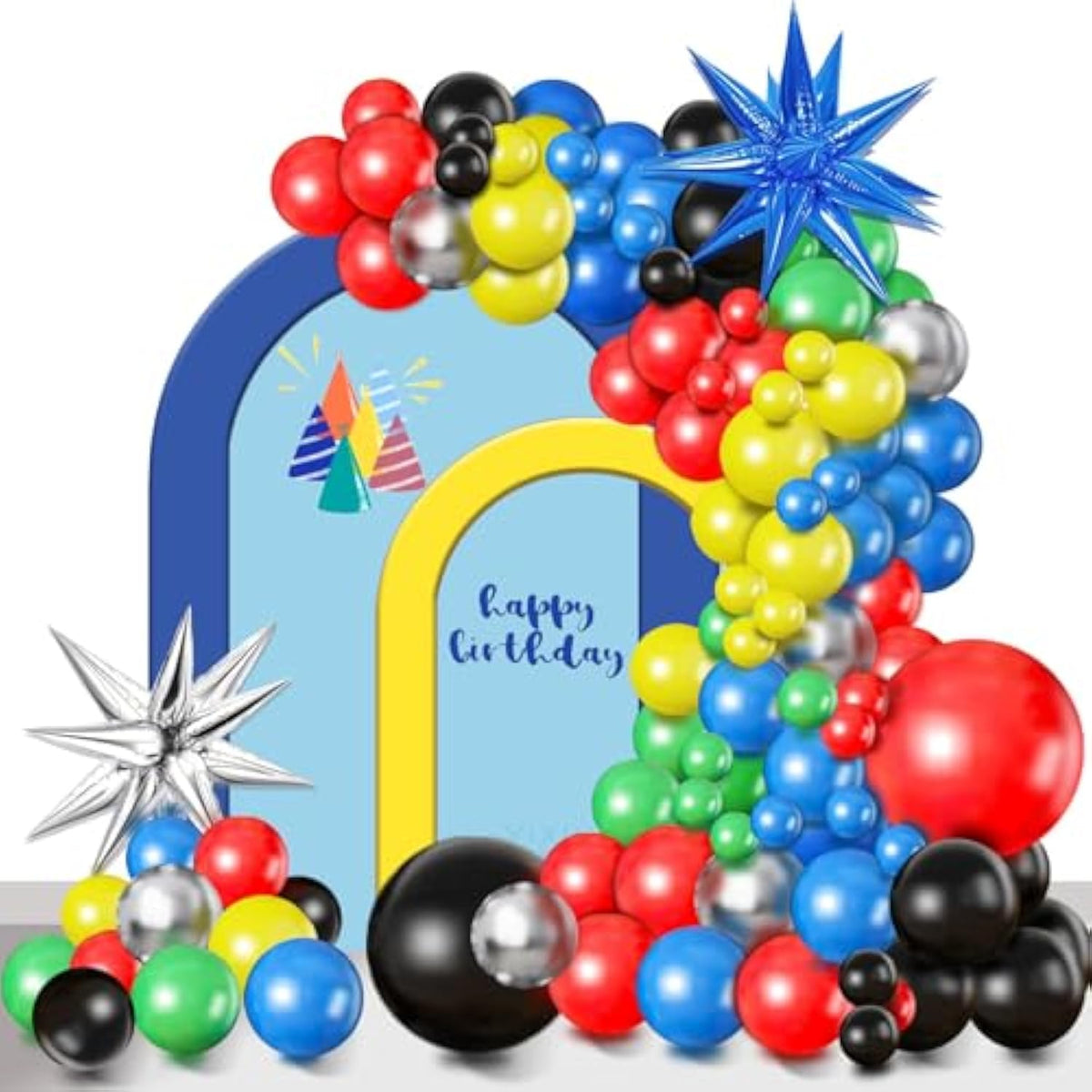 97pcs Black, Red, Blue & Green Balloon Garland Kit for Carnival Game Party Decor