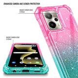 For Cricket Outlast 5G 2024 Case, At&T Motivate Pro 5G With [Built-In Screen Protector], [9Ft Military Grade Drop Tested] Full-Body Protective Shockproof Bumper Case (Glitter Pink/Aqua)