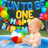 Fun to Be One Beach Party Décor, Pool Birthday Balloons & Beach Ball Cake Topper