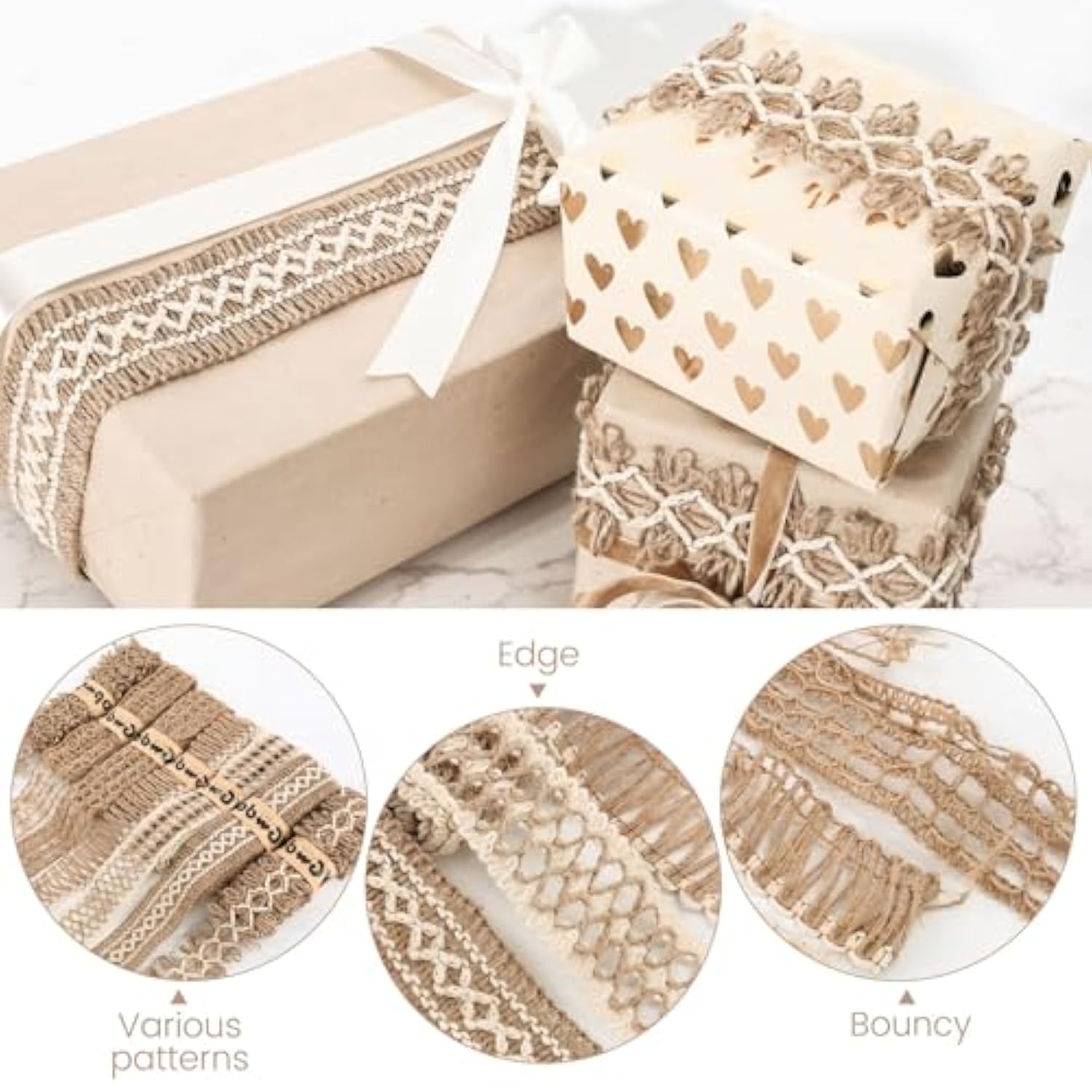 7 Pack Jute Ribbons, Rustic Ribbons Lace Craft Ribbon Net Burlap Fabri