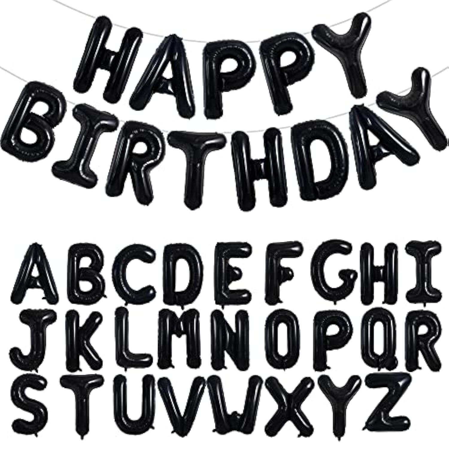 65 Pcs 16 Inch Black Happy Birthday Balloons And 2 Sets A-Z Foil Letters Balloons Diy Personalized Phrase Banner For Birthday Celebration Halloween Thanksgiving Christmas Party Decorations