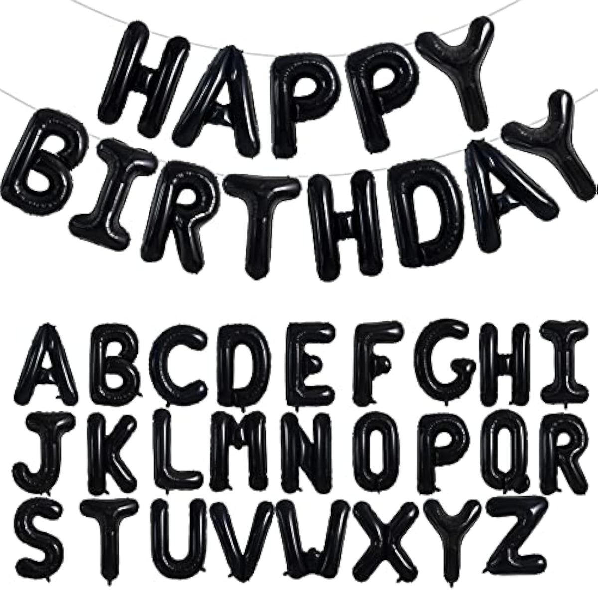 65 Pcs 16 Inch Black Happy Birthday Balloons And 2 Sets A-Z Foil Letters Balloons Diy Personalized Phrase Banner For Birthday Celebration Halloween Thanksgiving Christmas Party Decorations