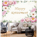 Happy Retirement Backdrop for Women Pink Rose Gold Dots Retirement Party Banner White Floral Greenery Leaves Decoration Lady's Retirement Party Decor Congrats Retire Photo Booth Props(7x5ft)