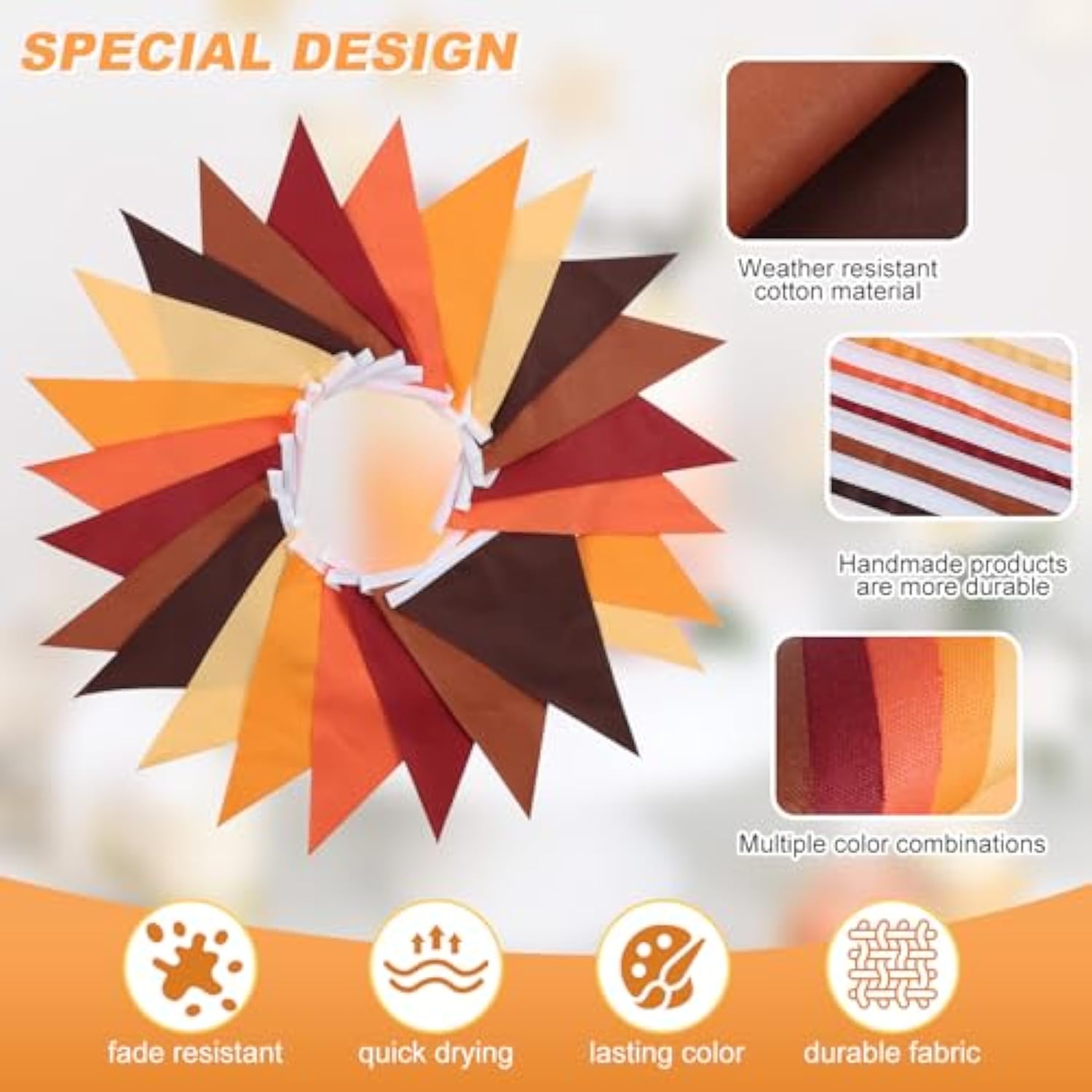 Brown Orange Yellow Pennant Banner, 33ft with 30 Flags for Fall & Thanksgiving Decor