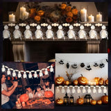 Ghost Halloween Garland: Rustic Wood Bead Wall Decor, 7Ft