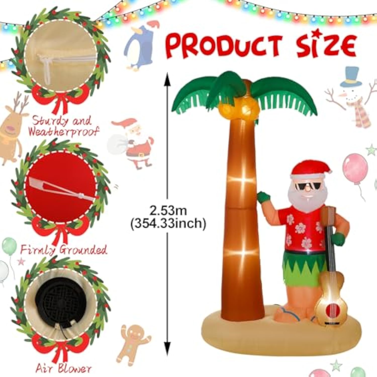 8 Ft Tall Christmas Santa Inflatable Outdoor Decorations Hula Santa Claus On Beach Palm Tree Outdoor Xmas Blow Up Yard D