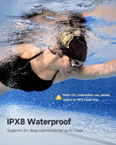 Bone Conduction Headphones IPX8 Waterproof Swimming Headphones Open Ear Headphones with MP3 Mode 32GB Memory Up to 8 Hours Playtime Bluetooth 6.0 Ear