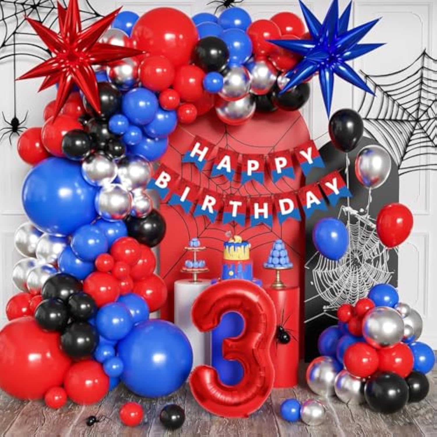 Happy Birthday Banner, Swallowtail Design, Red & Blue Theme for Boys, 13Pcs