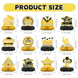 Class of 2026 Graduation Decorations, 12 Pack Black and Gold Honeycomb Centerpieces for Tables, Congrats Grad Table Centerpieces for School Graduation Party Supplies 2026