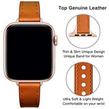 Slim Bands Compatible with  Watch Band 42mm 41mm 40mm 38mm, Women Genuine Leather Replacement Thin Strap for iWatch SE 3/2/1 Series 11 10 9 8 7