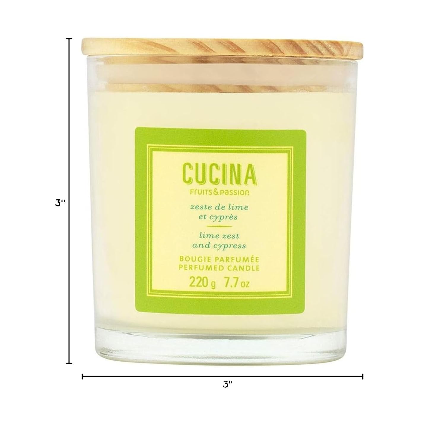 Fruits & Passion Scented Candle – Lime Zest & Cypress, Plant-Based Wax Candle In Recyclable Glass Vase, 35 Hour Burn Time, Clean-Burning Fragrance For Home, 7.7 Oz