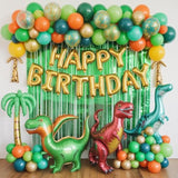 Dinosaur Balloons, 12 Inch Dark Green Teal And Orange Balloons, Metallic Gold Fruit Green Gold Confetti Balloon With Ribbons For Boys Baby Shower Jungle Safari Birthday Party Decorations