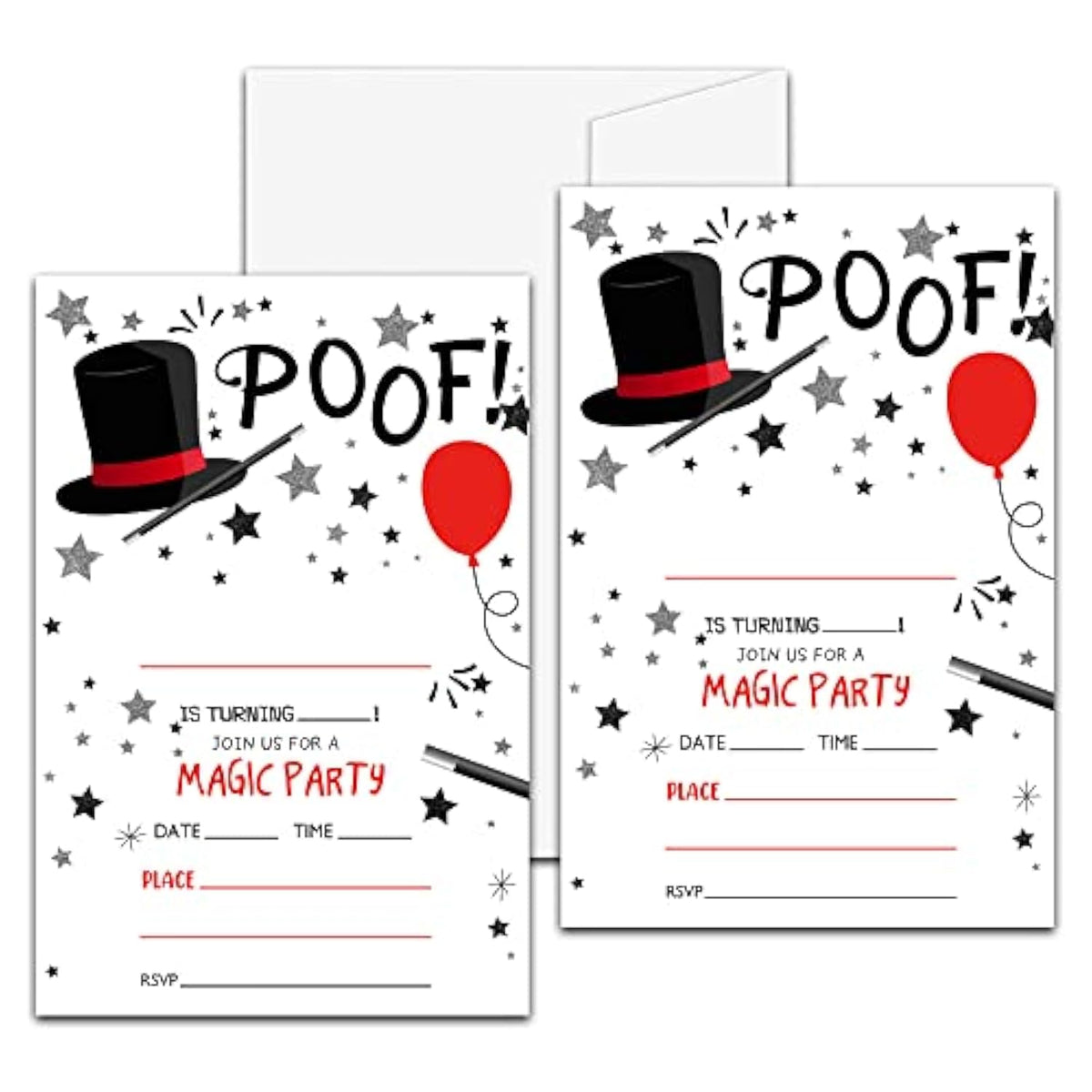 Magic Birthday Party Invitation, Magician Themed Fill-In Invites, 20 Invitations With Envelopes For Friends (4" X 6"), Magical Party Favors Decorations And Supplies -58