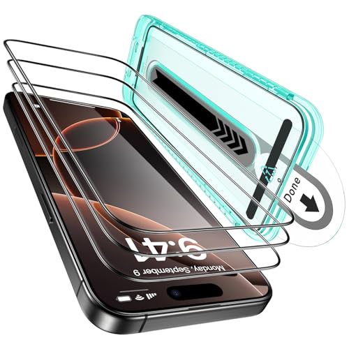 ESR 3 Pack for iPhone 15 Pro Max Screen Protector, [9H Hardness] [Military Grade Shatterproof] Full Coverage Tempered Glass Film with Flawless Fit