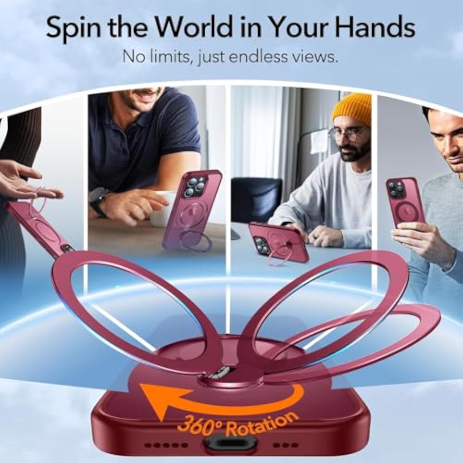 360° Rotating Magnetic Stand Ring Holder for iPhone 14 Pro Case, MagSafe Compatible, Shockproof MIL-Grade, 6.1 Inch, Red